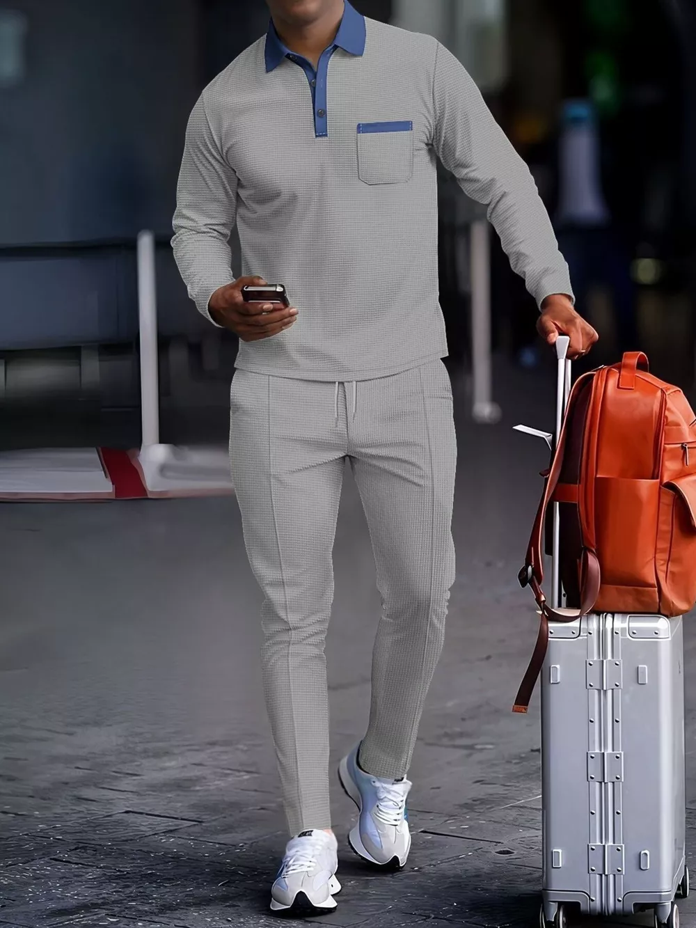 Men's Full Size Long Sleeve Top and Pants Set Plus Size, image 2