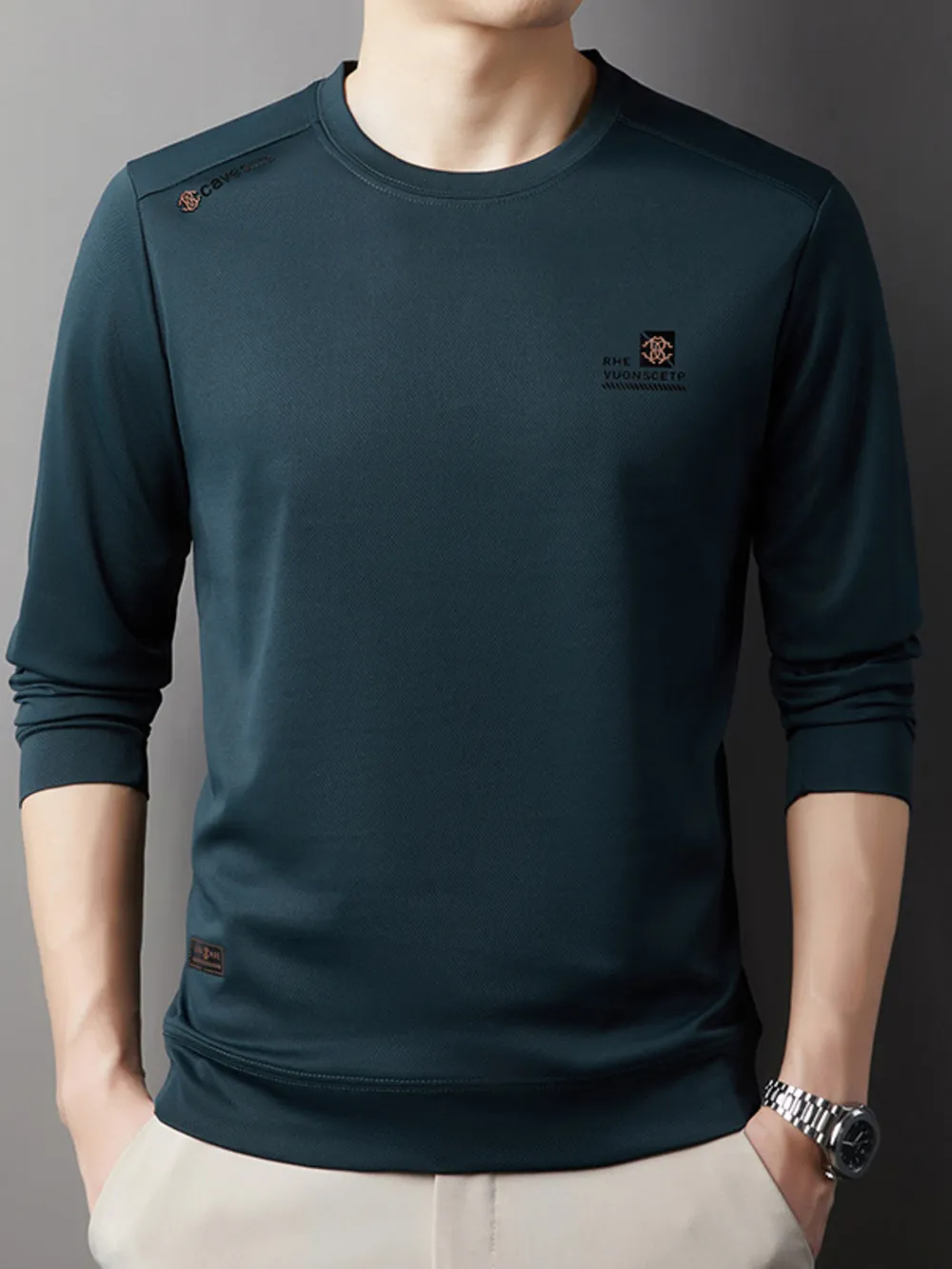 Men's Plus Size Long Sleeve Crew Neck Slim Fit Top, image 6