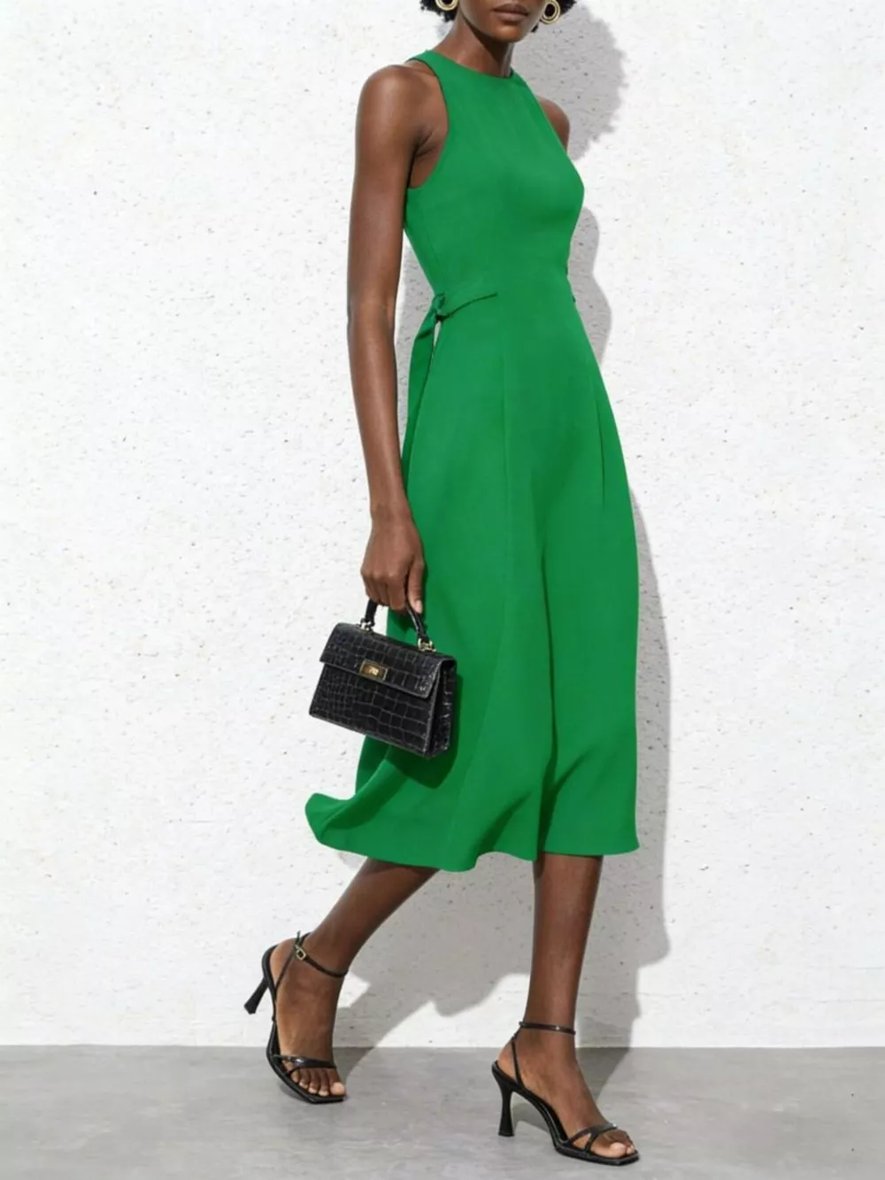 Sleeveless Tie Waist Midi Dress, image 3