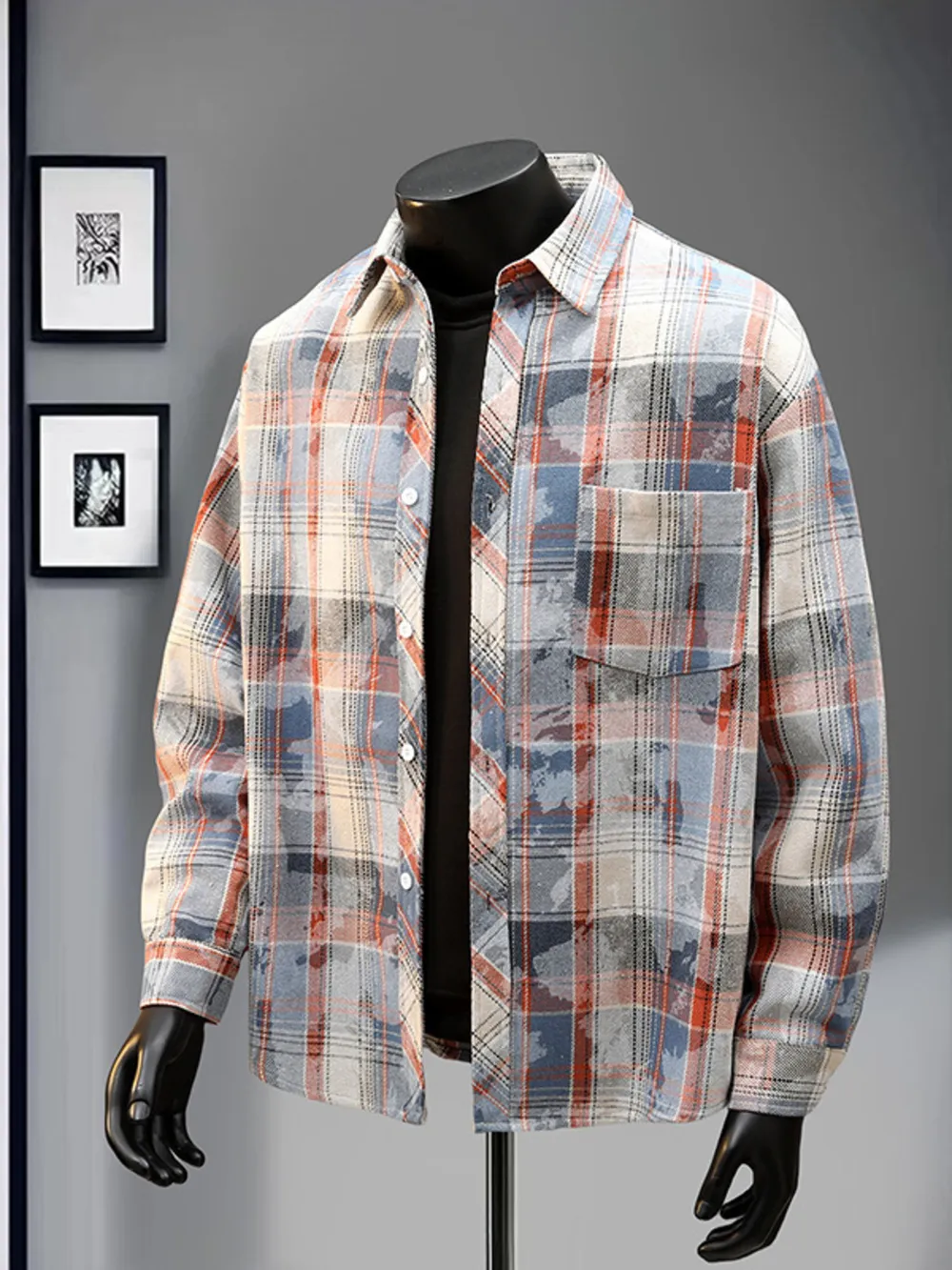 Men's Full Size Plaid Print Long Sleeve Shirt Plus Size