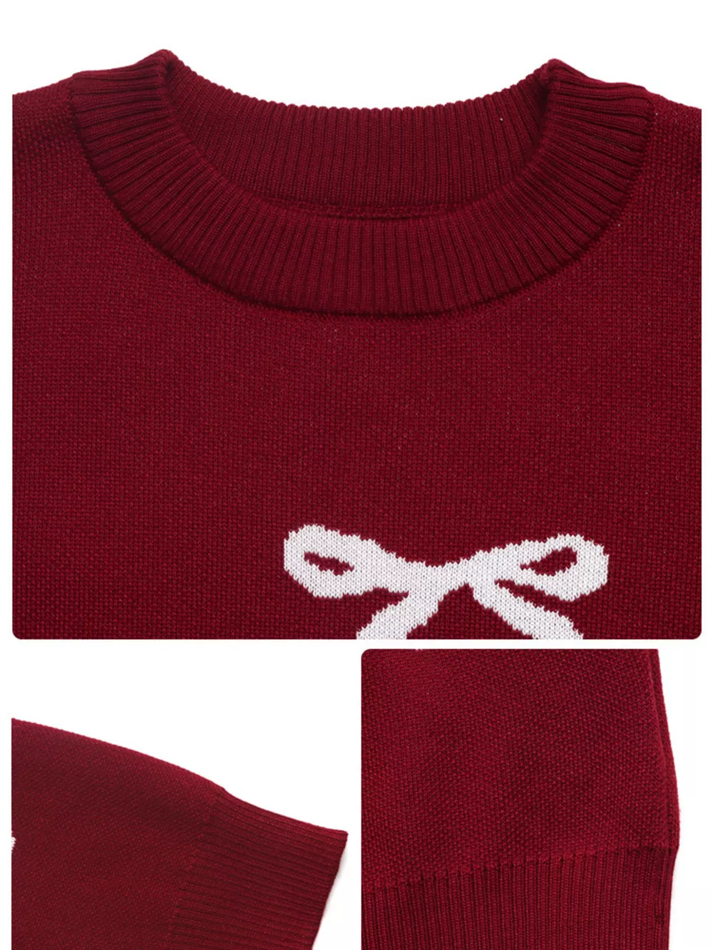 Bow Round Neck Long Sleeve Sweater, image 5