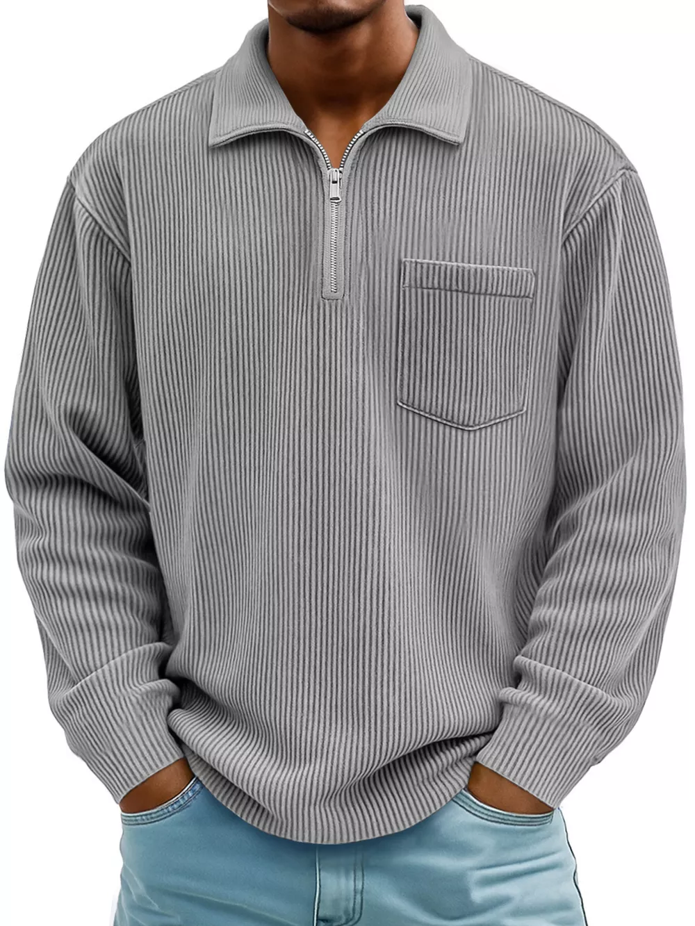 Men's Full Size Corduroy Half Zip Casual Top Plus Size, image 5