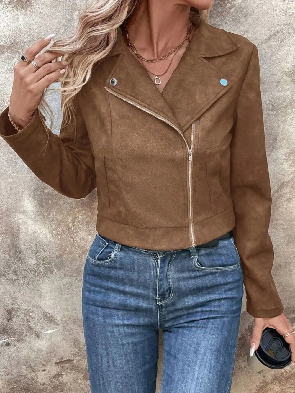 Zip Up Suede Cropped Moto Jacket, image 25