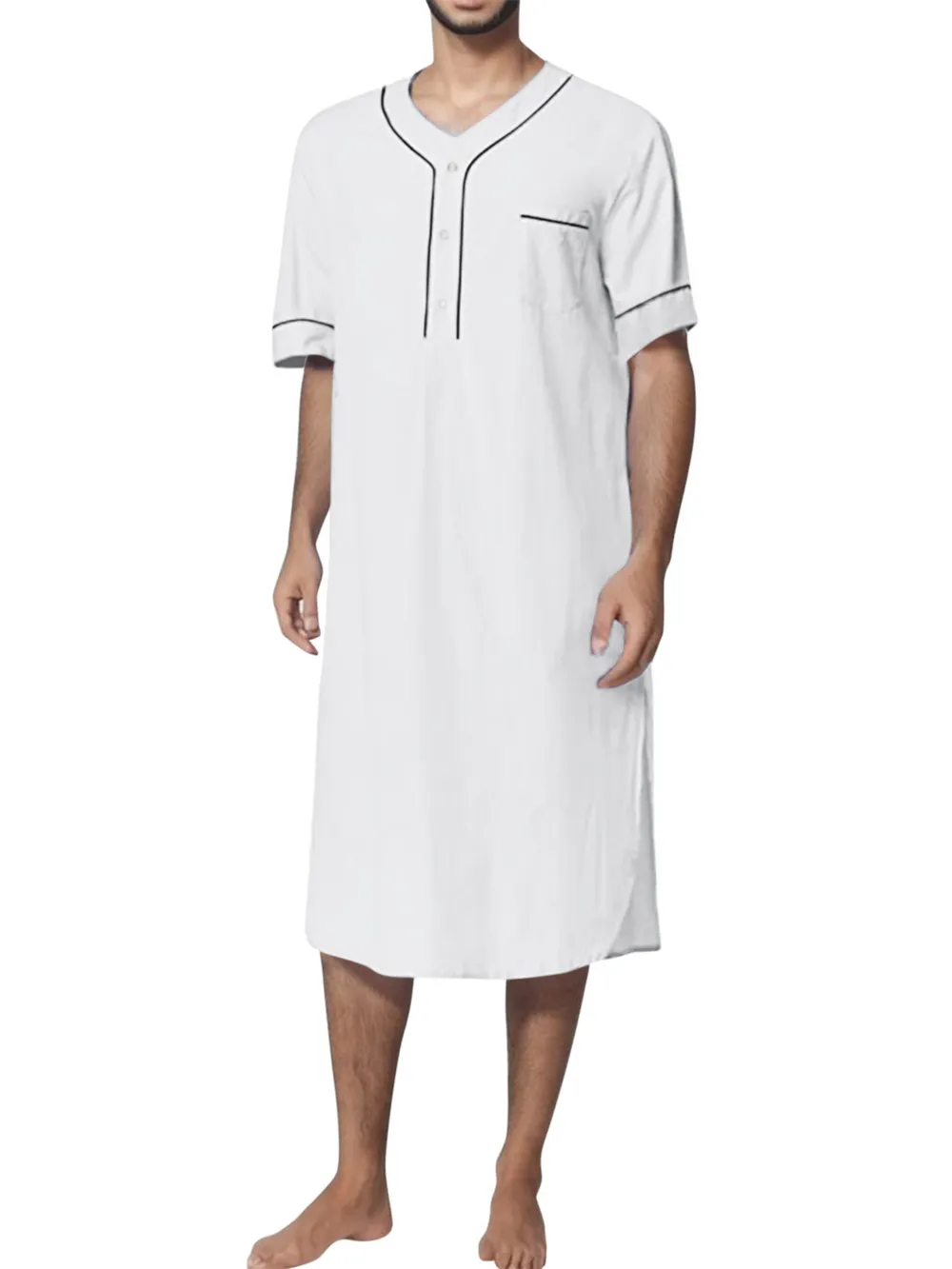 Men's Full Size Button Detail Short Sleeve Lounge Dress Plus Size, image 2