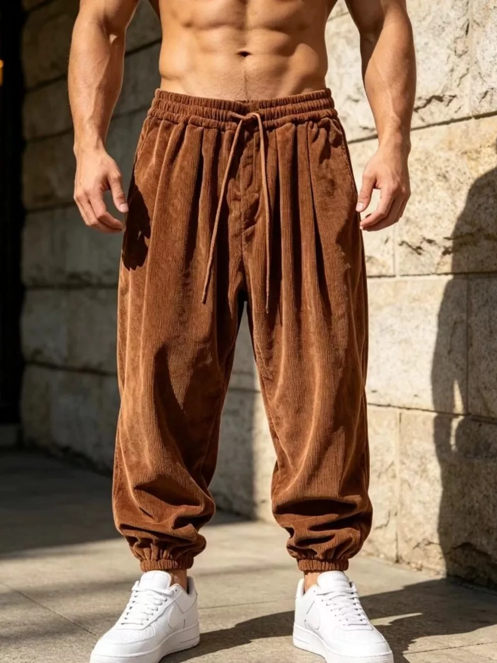 Men's Plus Size Corduroy Loose-Fit Joggers, image 2