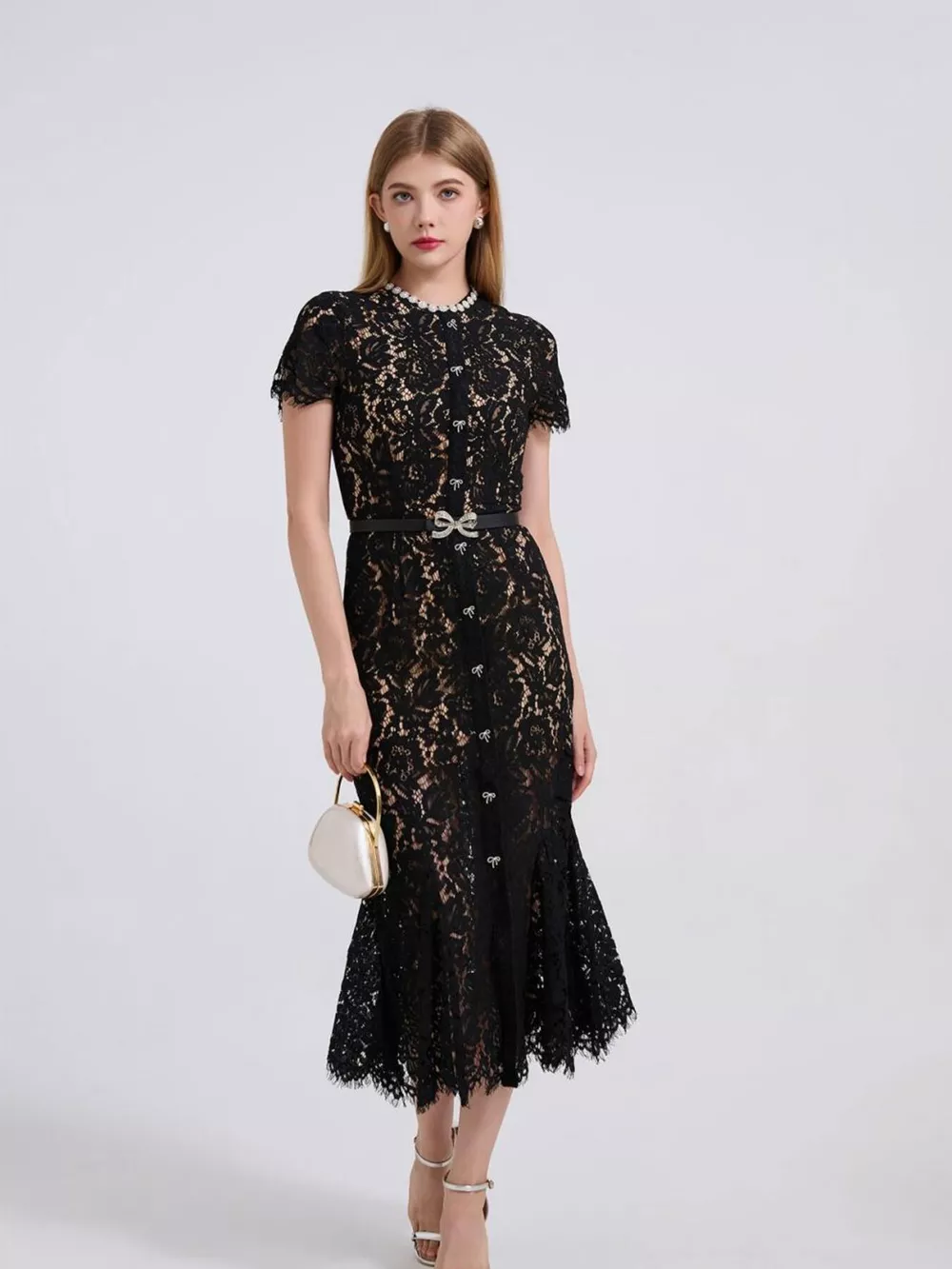 Lace Short Sleeve Mermaid Dress, image 22