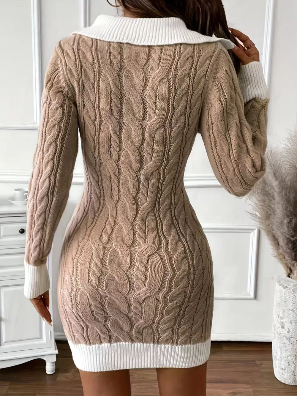 Cable Knit Contrast Trim Sweater Dress, image 5