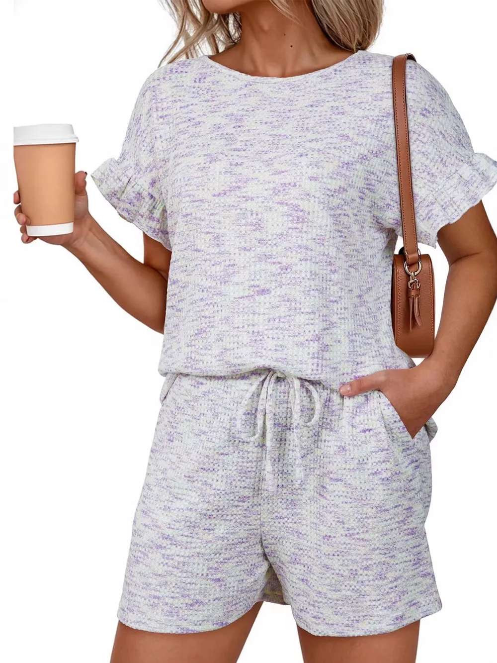 Ruffle Sleeve Textured Top and Shorts Set, image 27