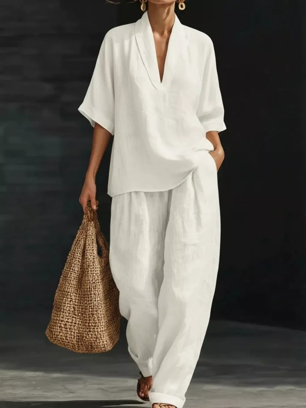 Half Sleeve Loose Fit Top and Pants Set, image 7