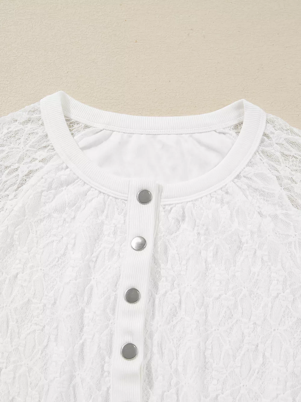 Sheer Lace Long Sleeve Slim Henley Top, image 12