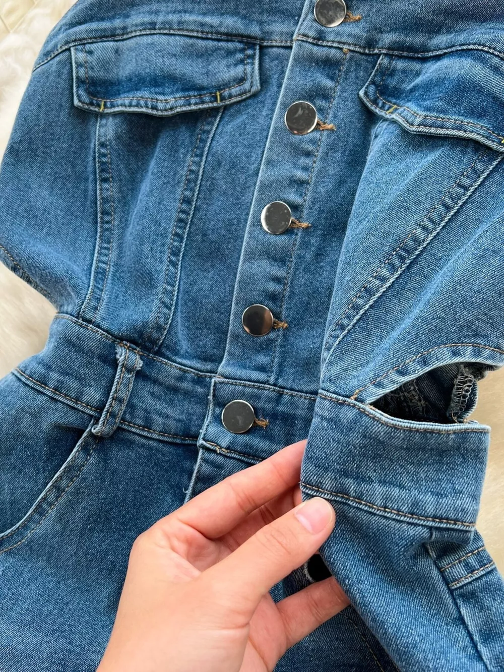 Sleeveless Frayed Hem Slit Denim Dress, image 10