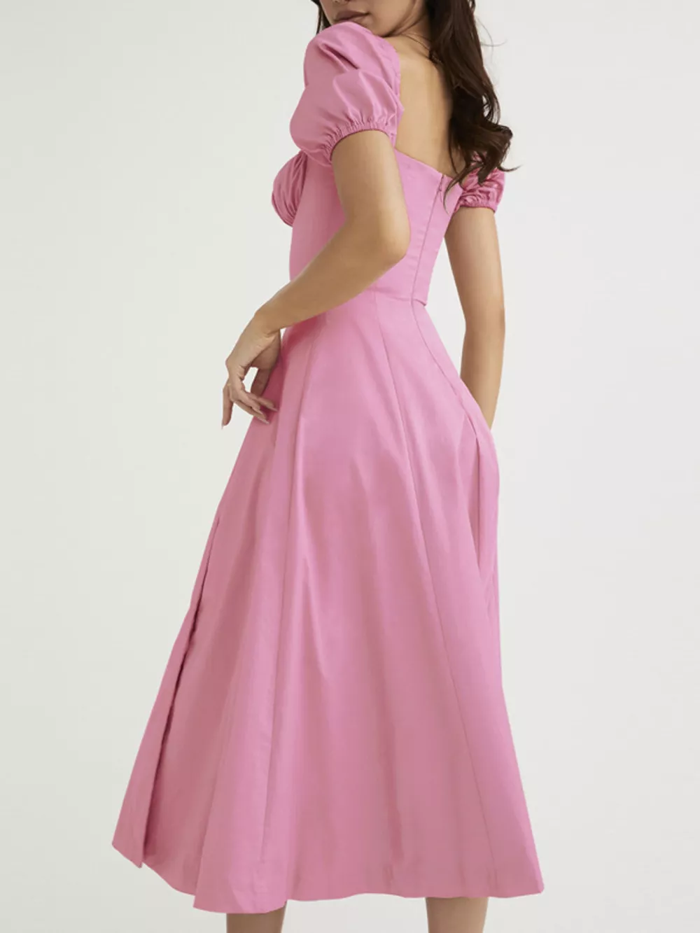 Puff Sleeve Tie Front Slit Midi Dress, image 6