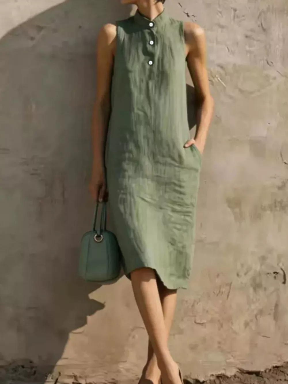 Button Detail Sleeveless Midi Dress, image 6