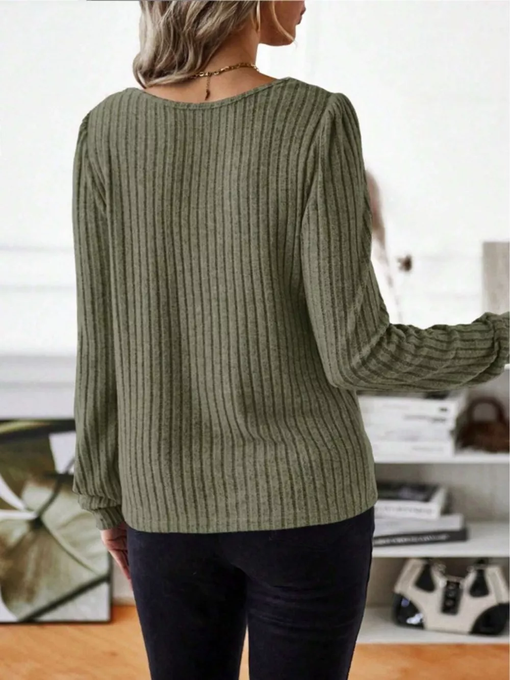 Ribbed Knit Long Sleeve T-Shirt, image 20