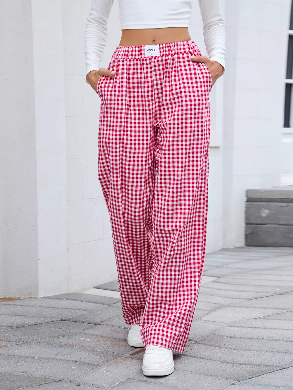 Plaid Wide Leg Casual Pants, image 20