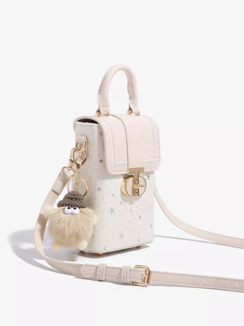 Star-Patterned Mini Crossbody Bag with Plush Charm, image 9
