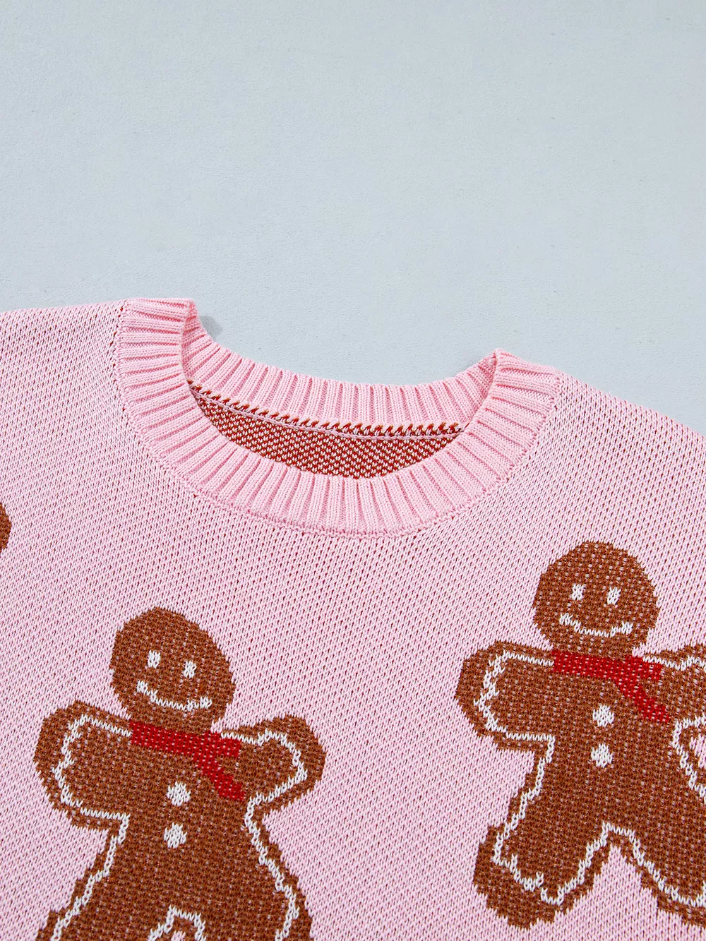 Gingerbread Pattern Round Neck Long Sleeve Shift Sweater, image 9