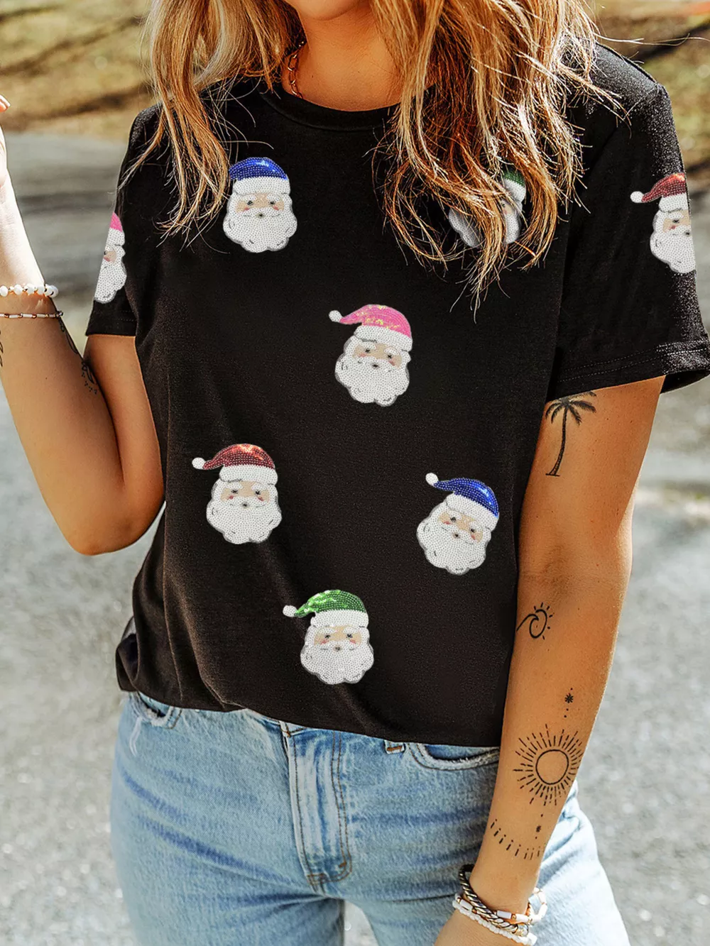 Christmas Santa Sequin Short Sleeve T Shirt, image 5