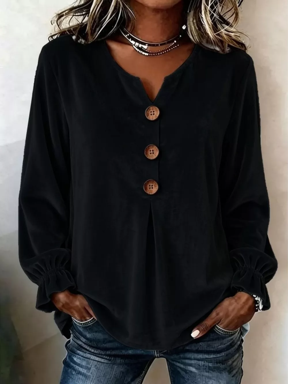 Velvet Flounce Sleeve Blouse
