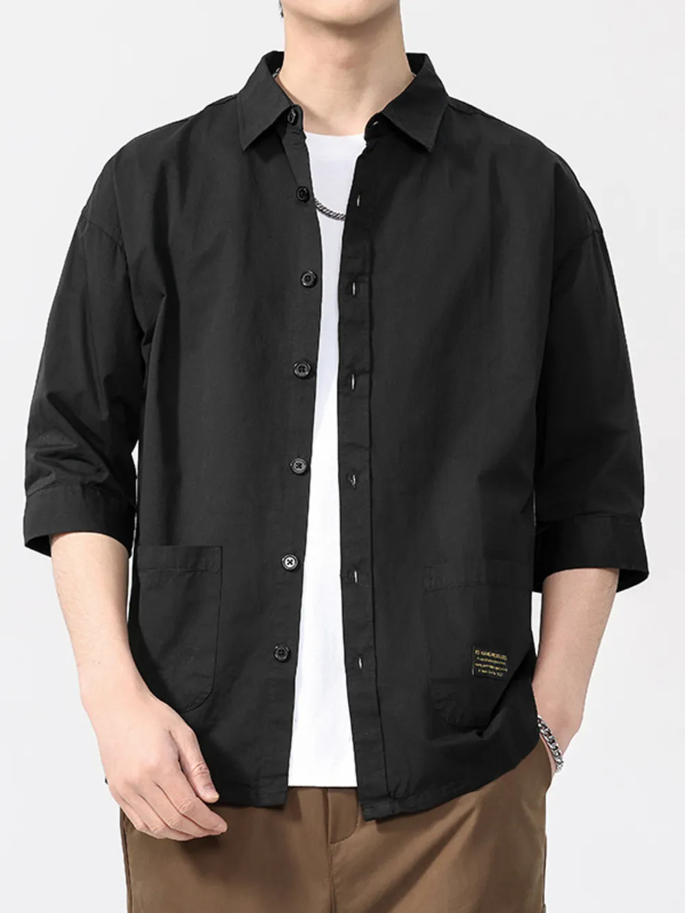 Men's Plus Size Button Up 3/4 Sleeve Shirt, image 3