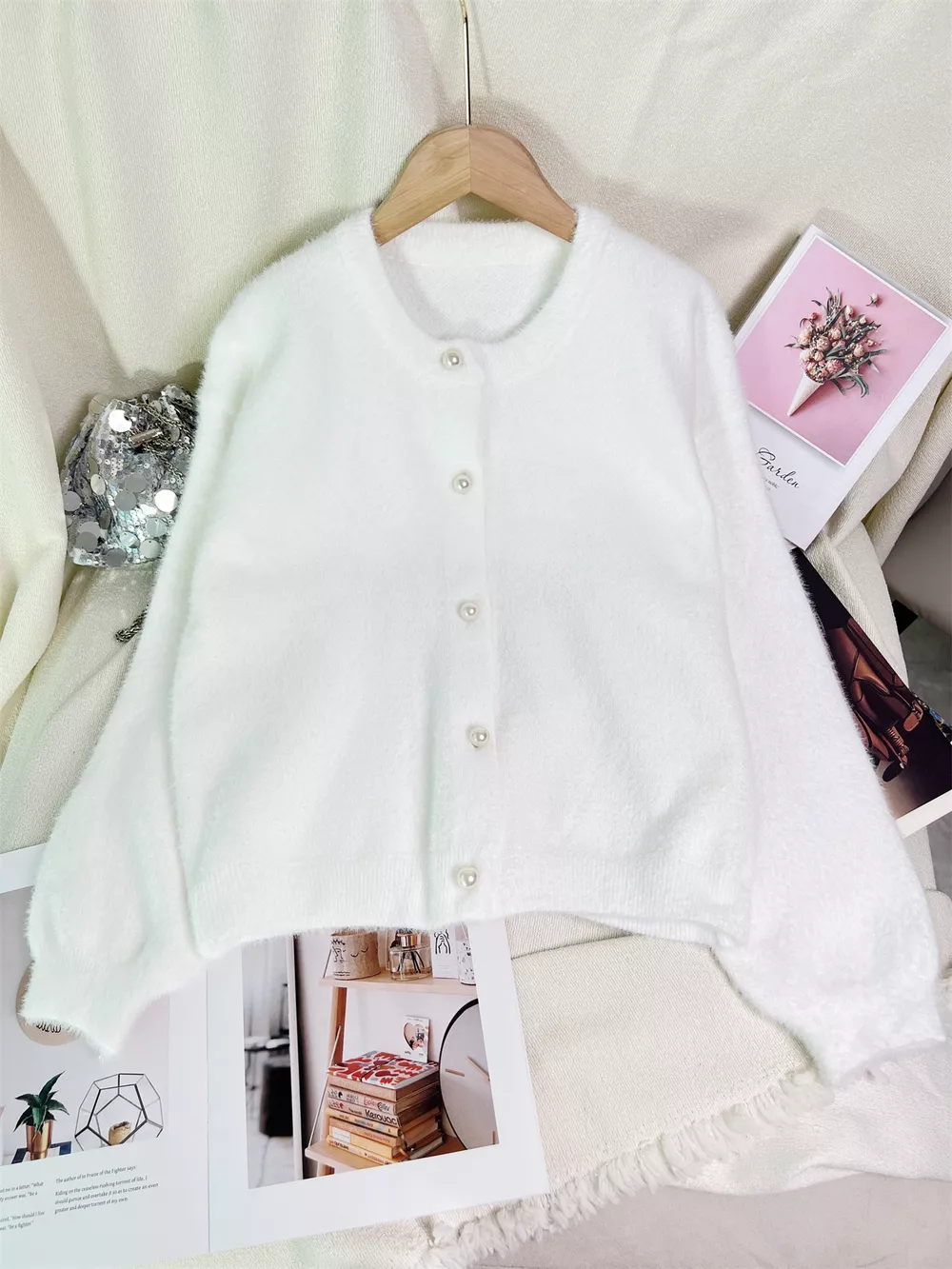 Fuzzy Knit Button Down Cardigan, image 11
