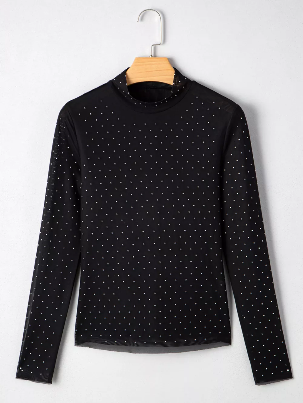 Rhinestone Embellished Mesh Long Sleeve Top, image 12