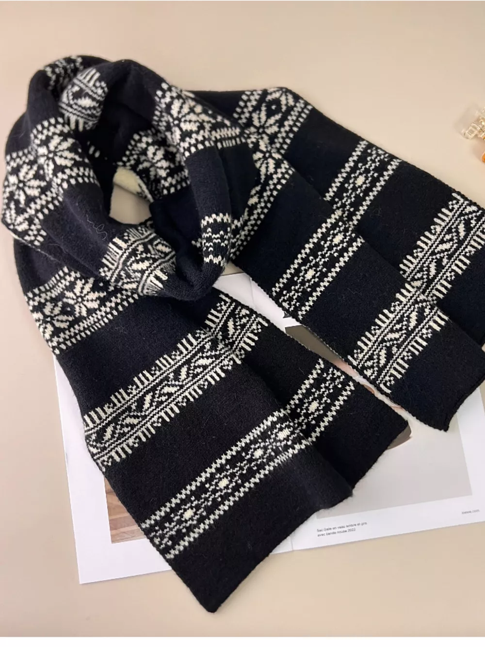 Winter Snowflake Pattern Knitted Scarf, image 7