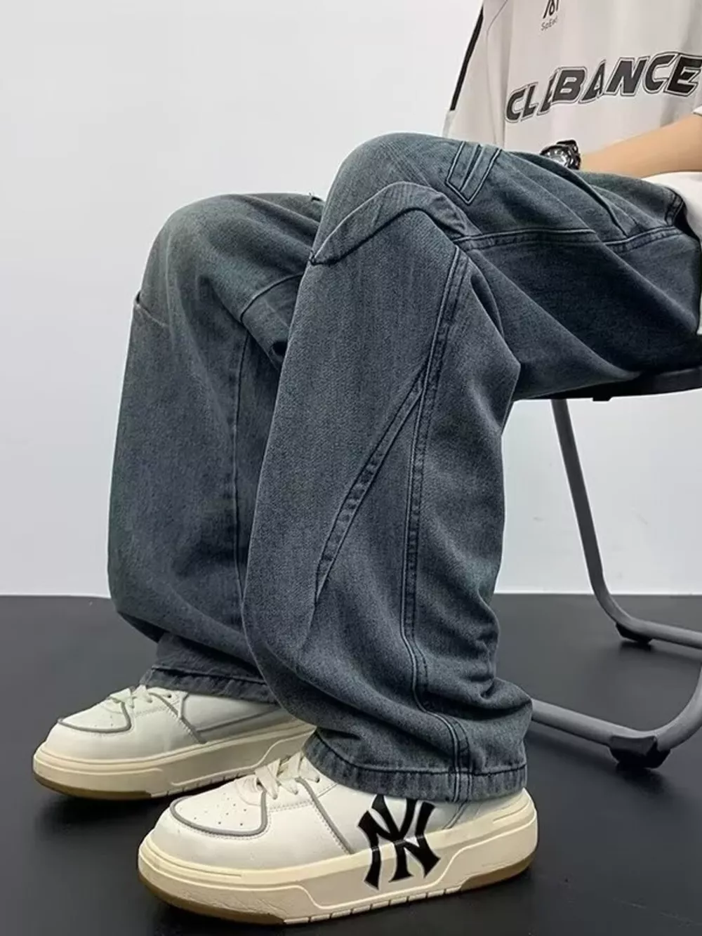 Men's Full Size Drawstring Waist Wide Leg Jeans Plus Size, image 4