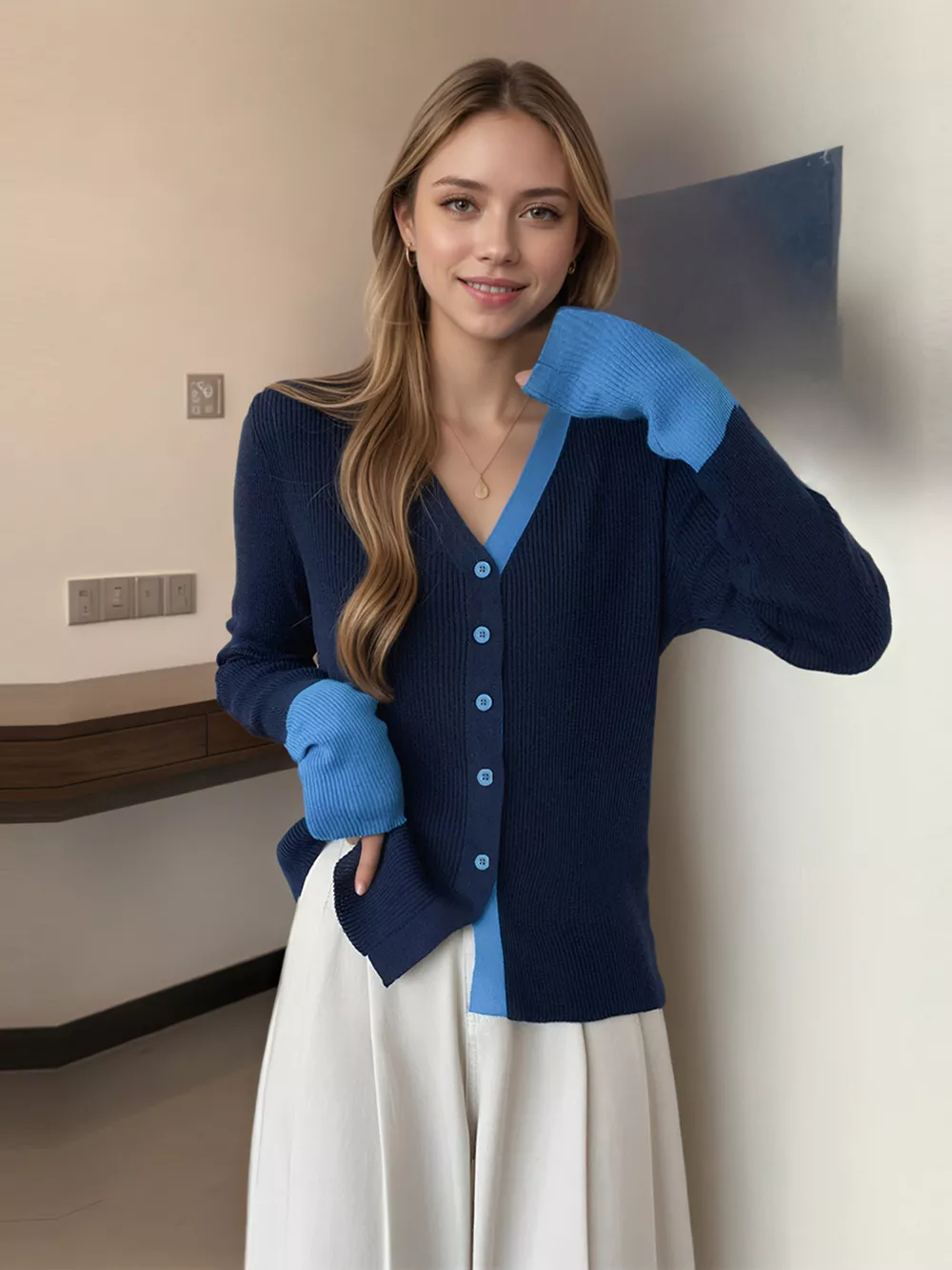 Contrast Trim Ribbed Knit Cardigan, image 10