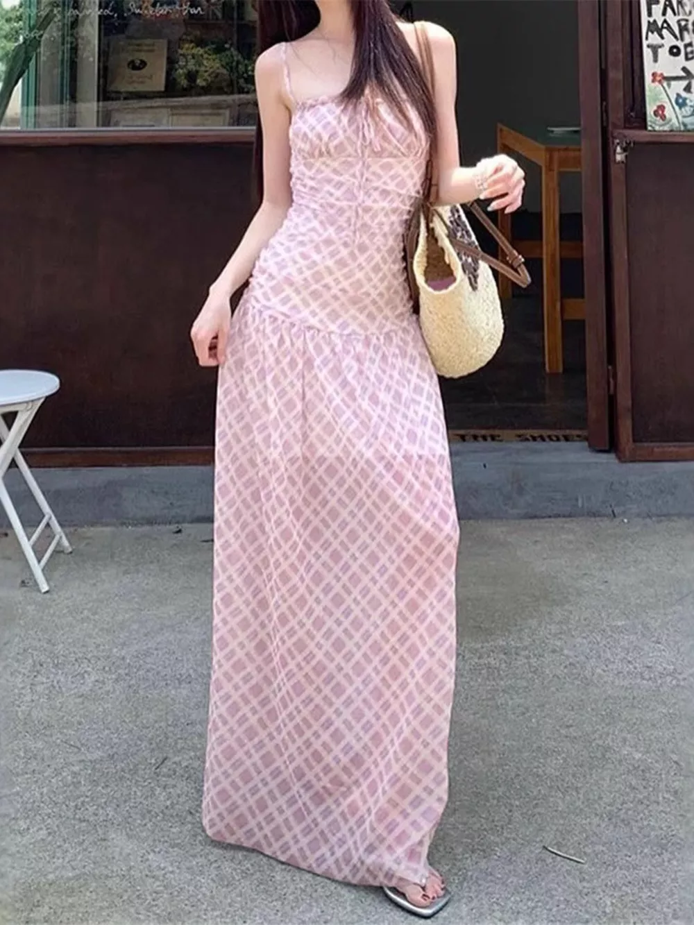 Plaid Spaghetti Strap Maxi Dress