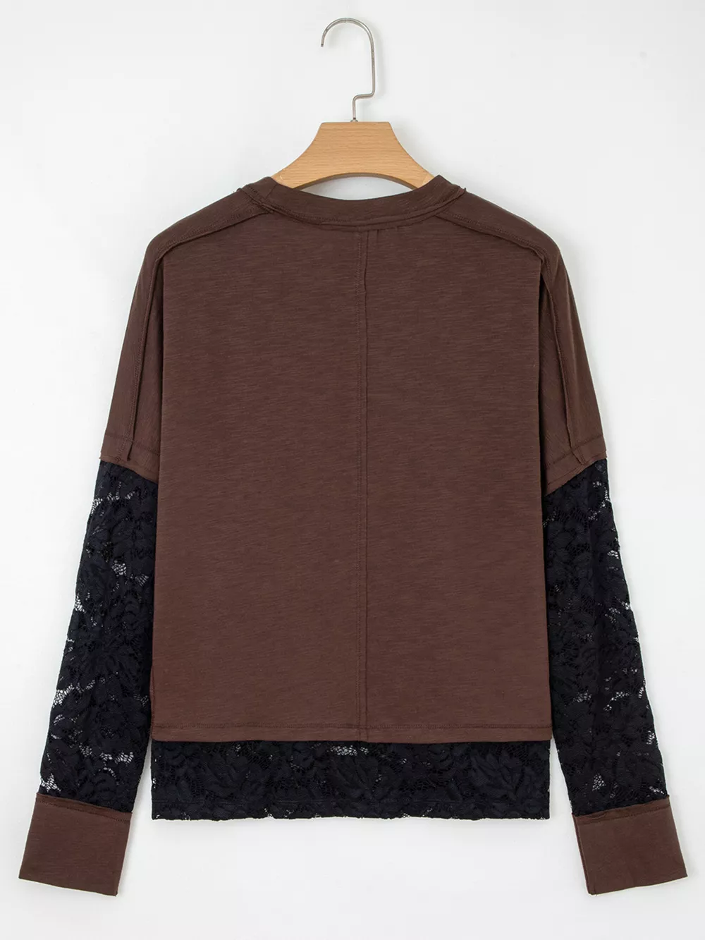Sheer Lace Patchwork Casual Long Sleeve Top, image 9