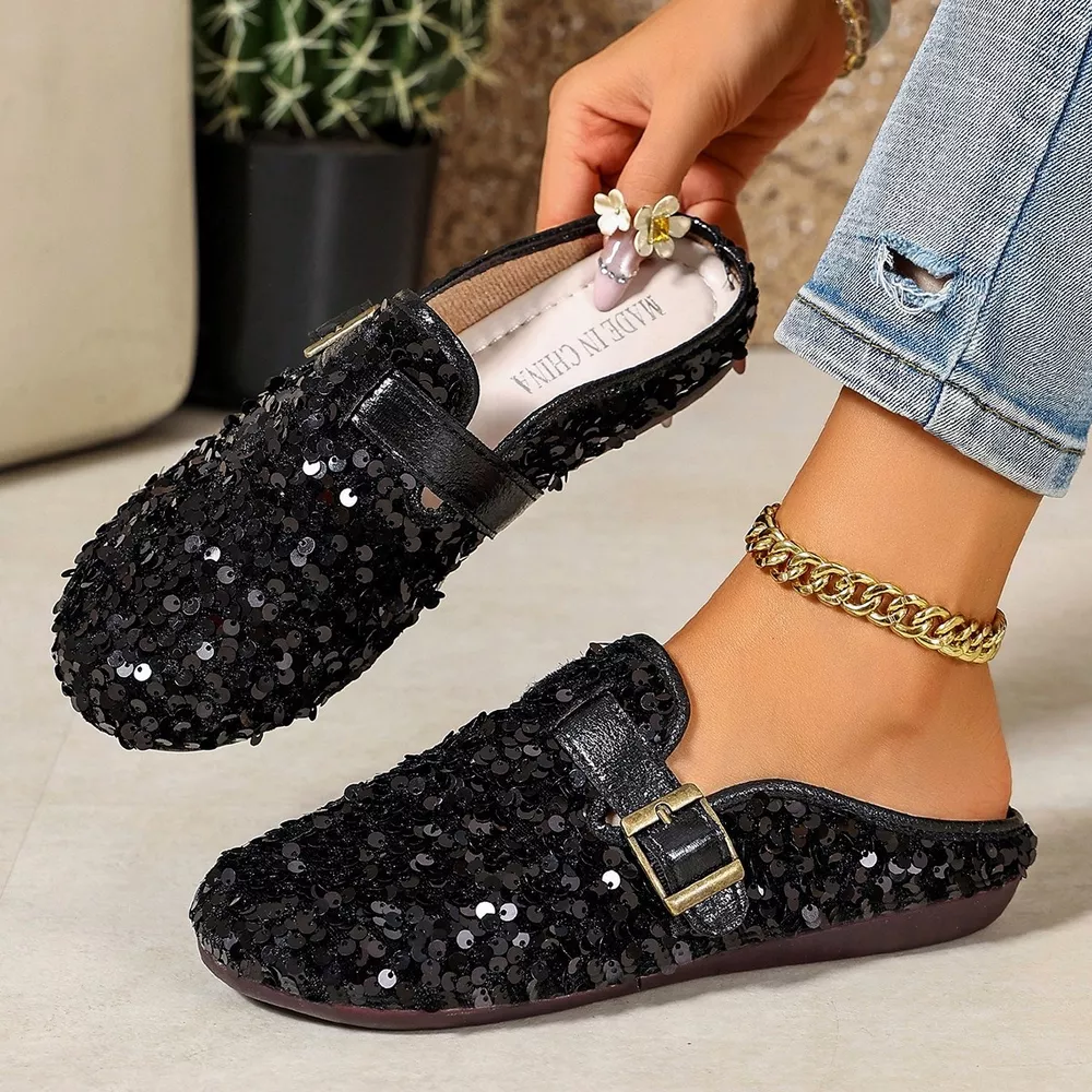Sparkling Sequin Buckle Slip-On Loafers, image 3