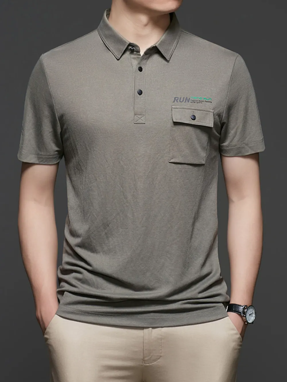 Men's Plus Size Button Detail Short Sleeve Polo, image 2