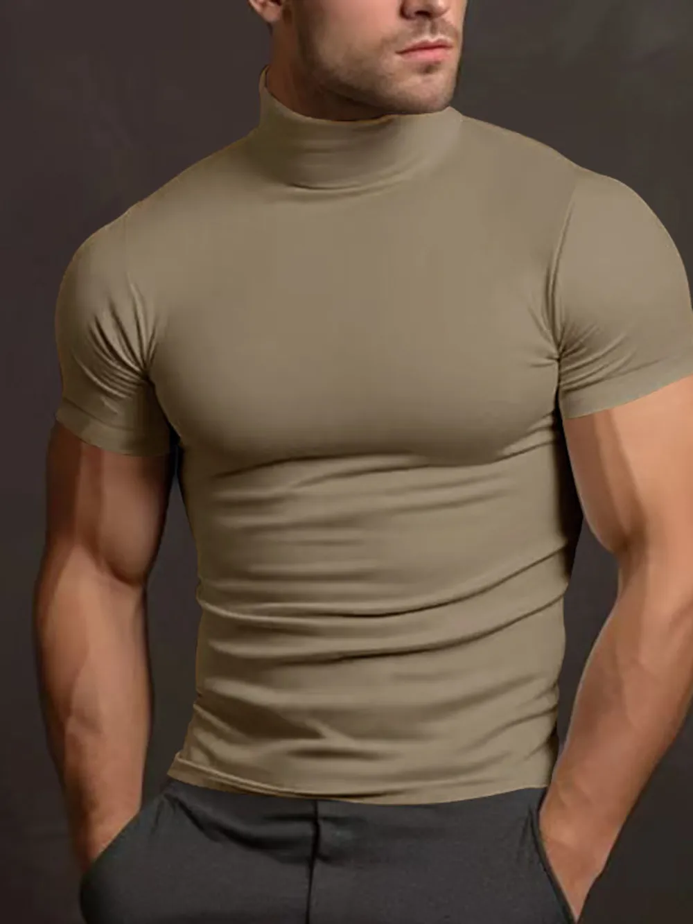 Men's Full Size Turtleneck Short Sleeve T-Shirt Plus Size, image 8