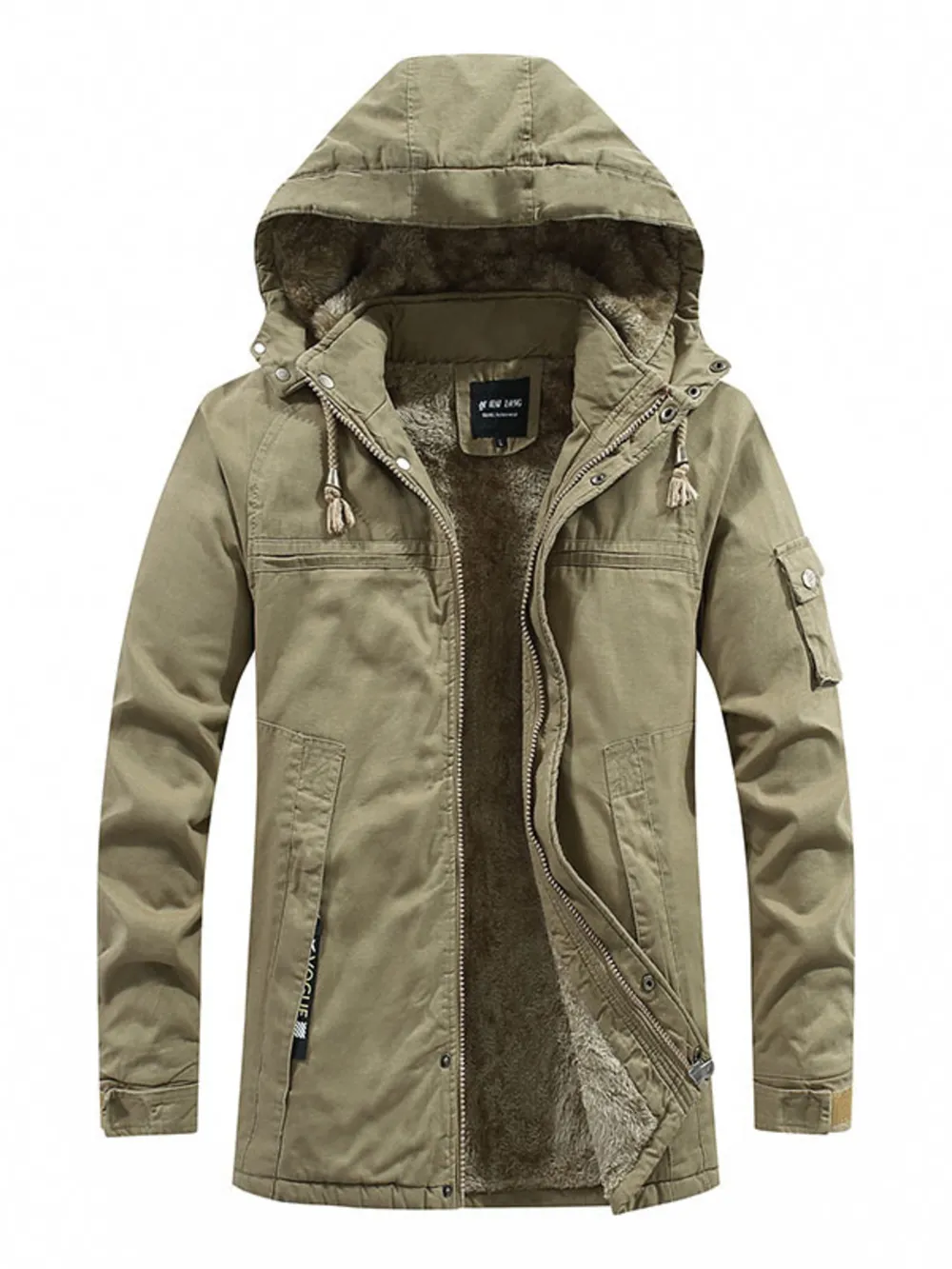 Men's Plus Size Drawstring Zip Up Hooded Jacket, image 2