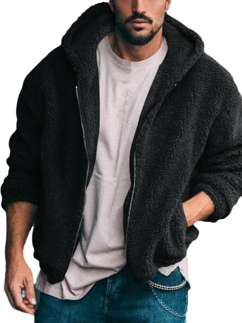 Men's Full Size Sherpa Fleece Hooded Zip-Up Jacket Plus Size