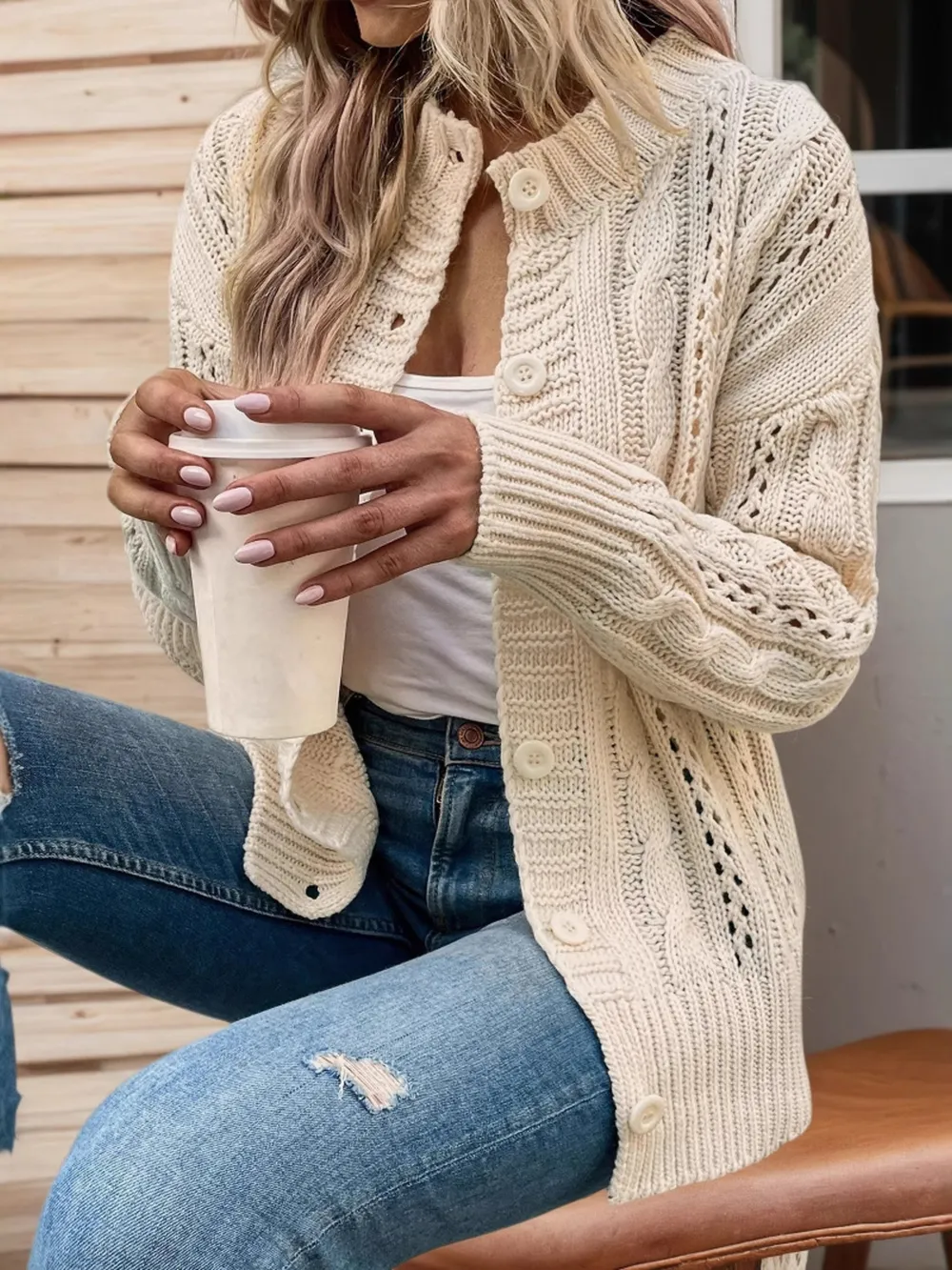 Cable Knit Belted Cardigan with Button Front, image 5