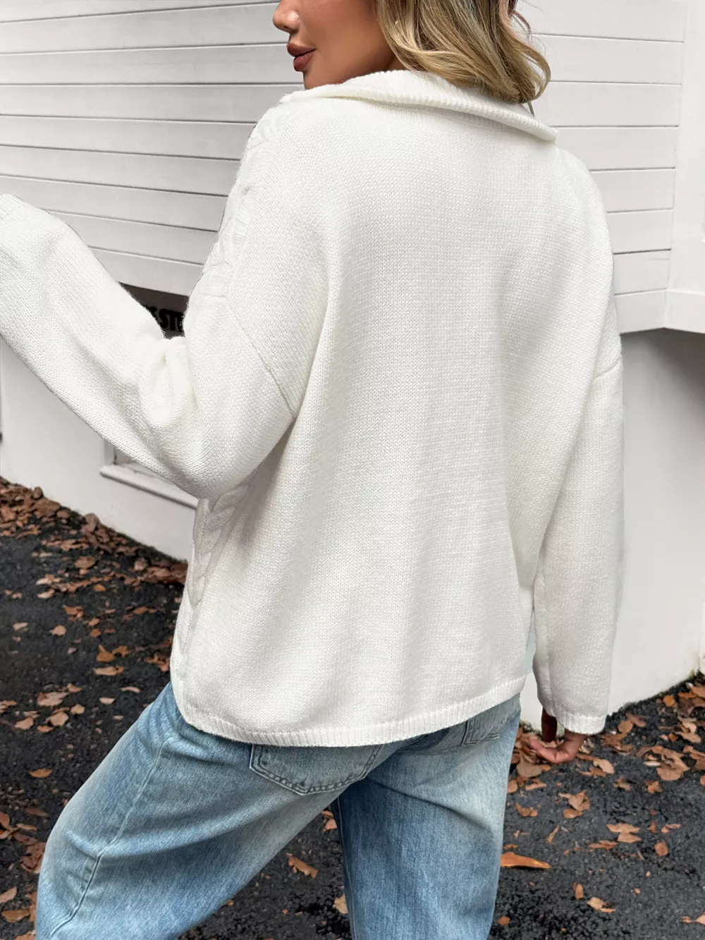 Zip Collar Cable-Knit Sweater, image 5