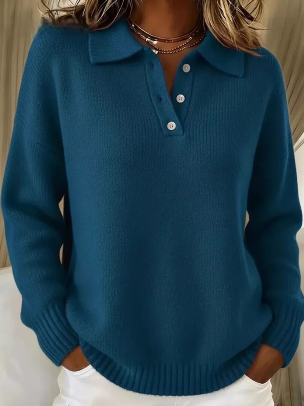 Full Size Button Detail Drop Shoulder Sweater Plus Size, image 19