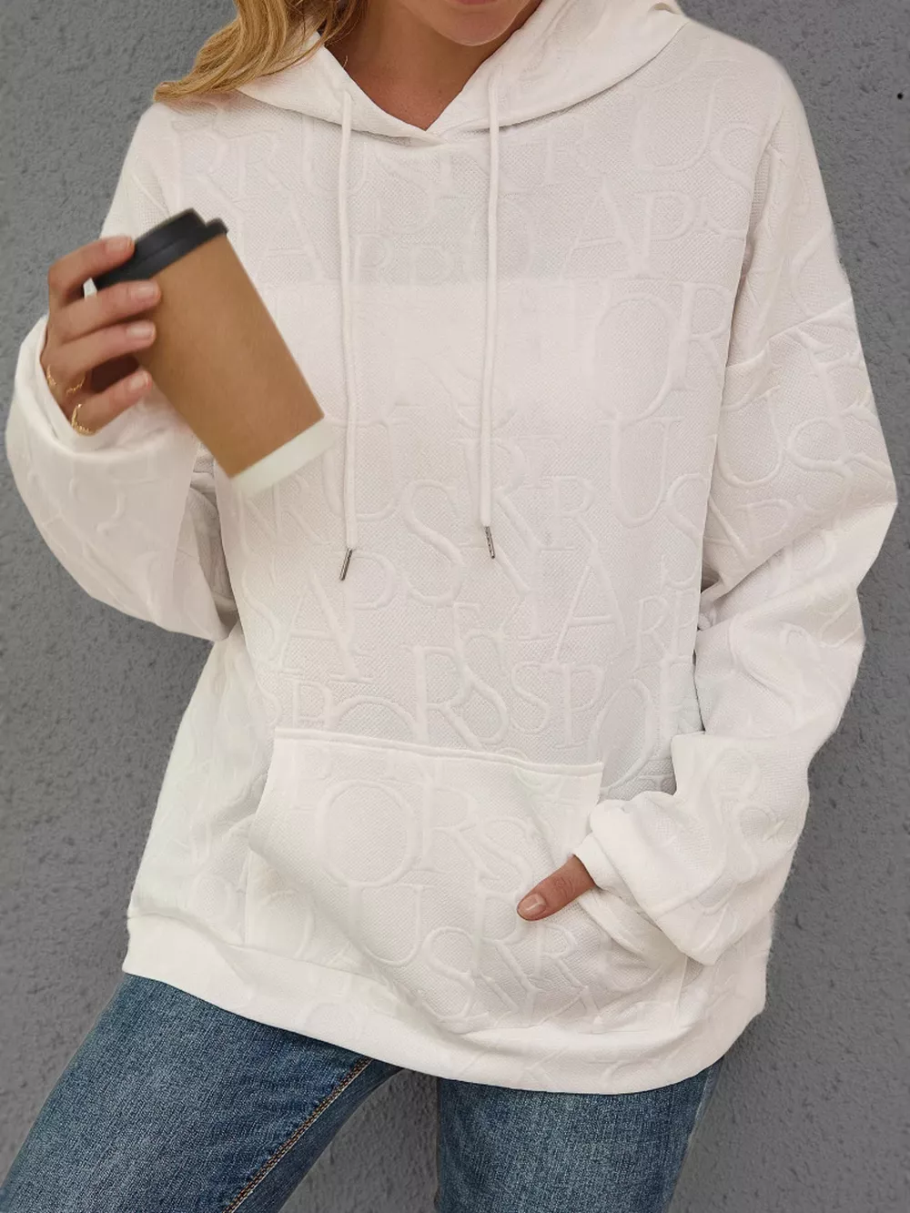 Full Size Embossed Lettering Casual Hoodie Plus Size, image 3