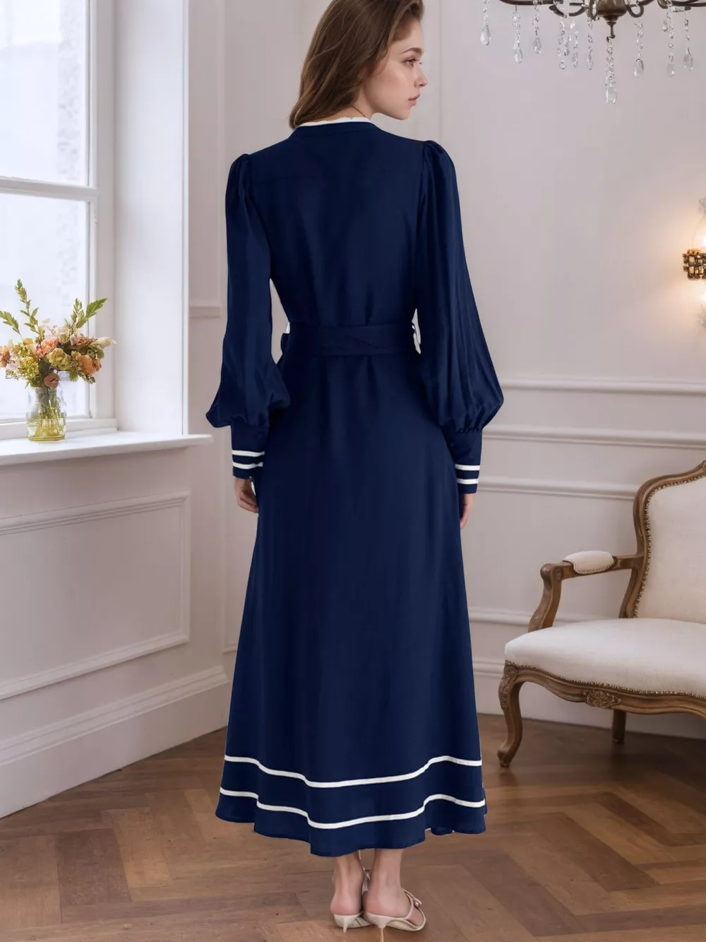 Notched Lantern Sleeve Dress, image 3