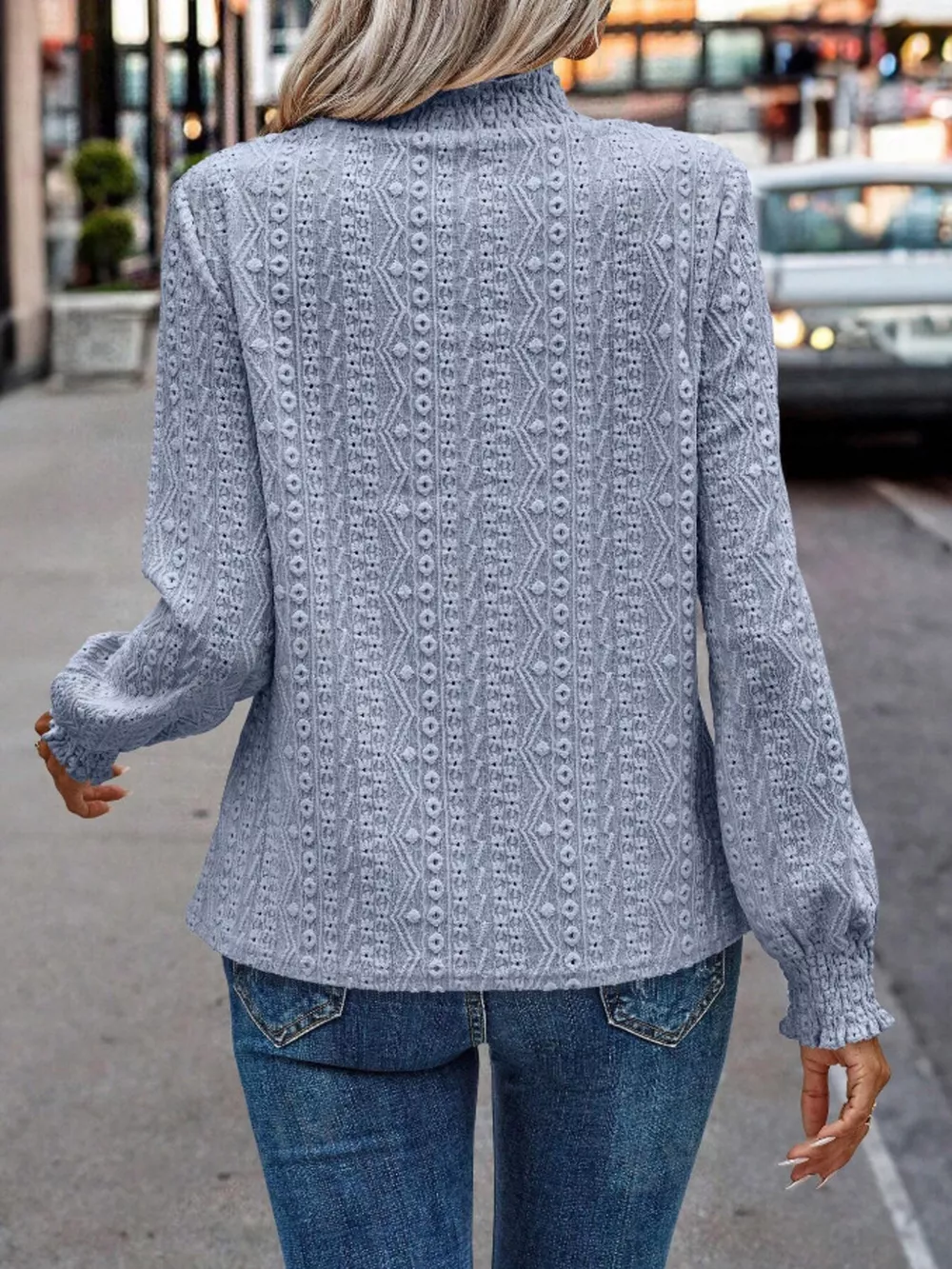 Texture Mock Neck Long Sleeve Blouse, image 16