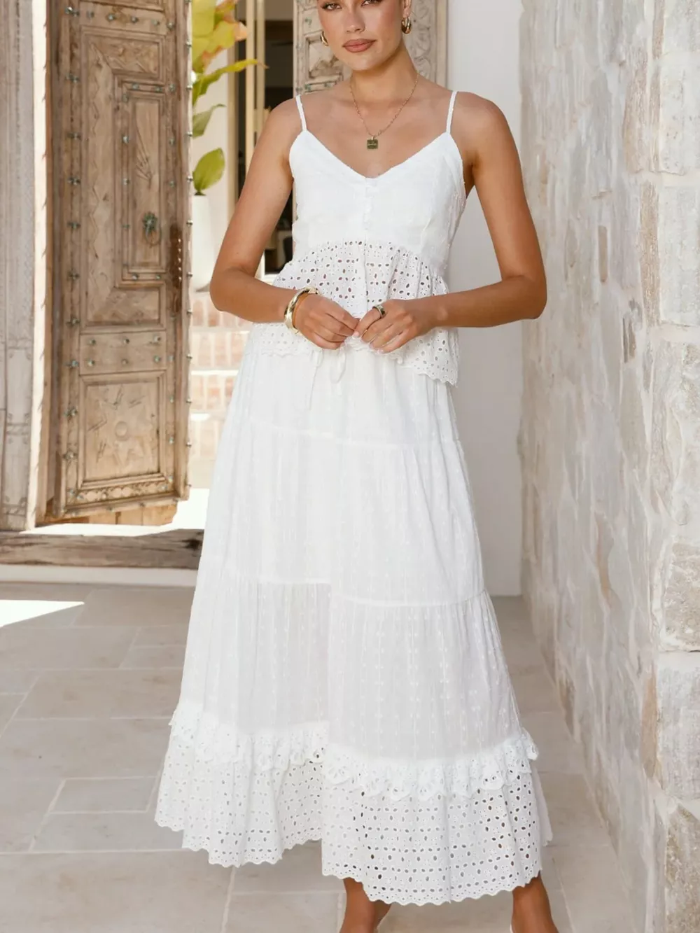 Eyelet V-Neck Cami and Skirt Set, image 9