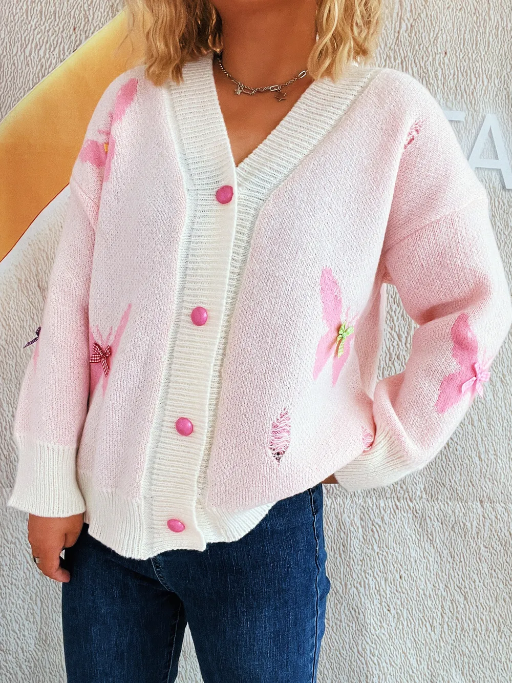 Butterfly Button Up Long Sleeve Cardigan, image 2