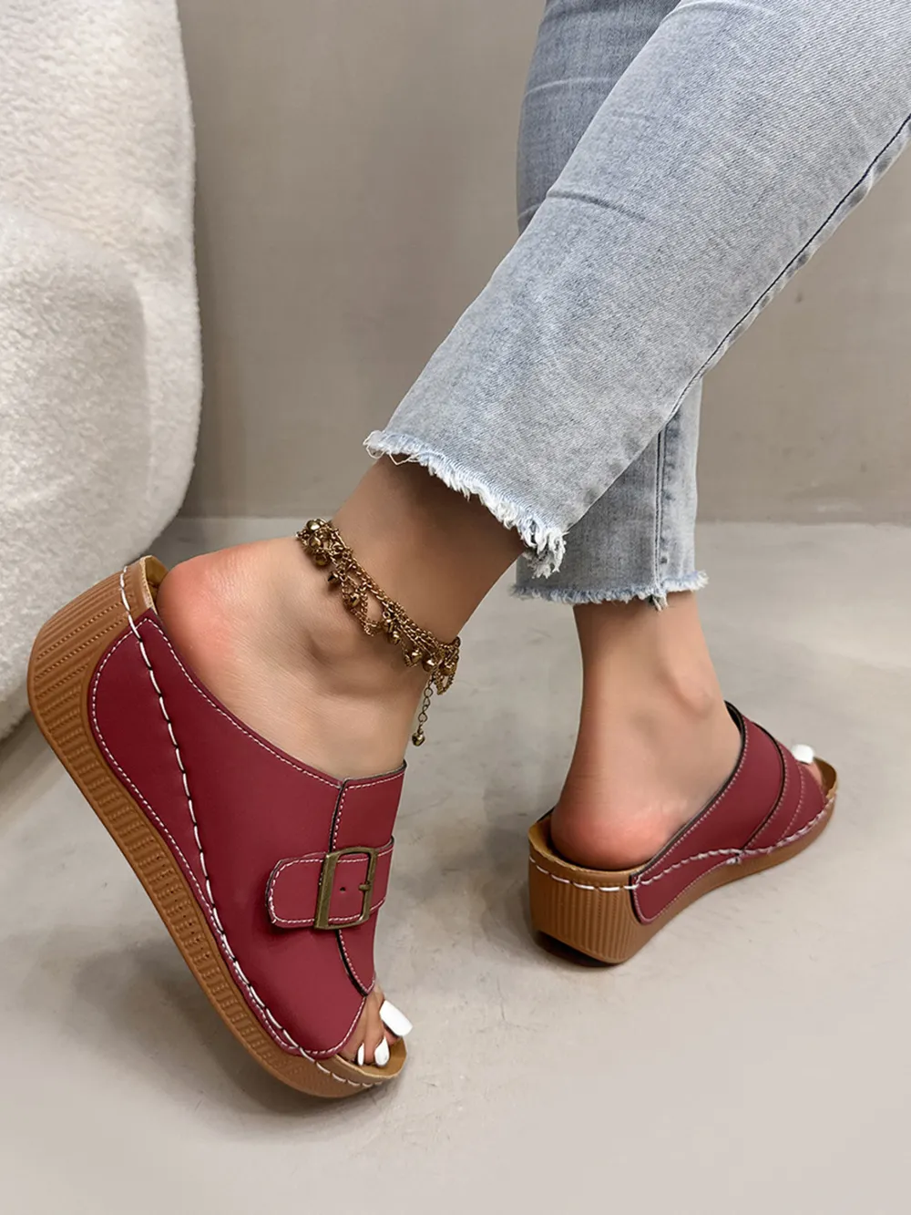 Casual Buckle Strap Wedge Sandals, image 3