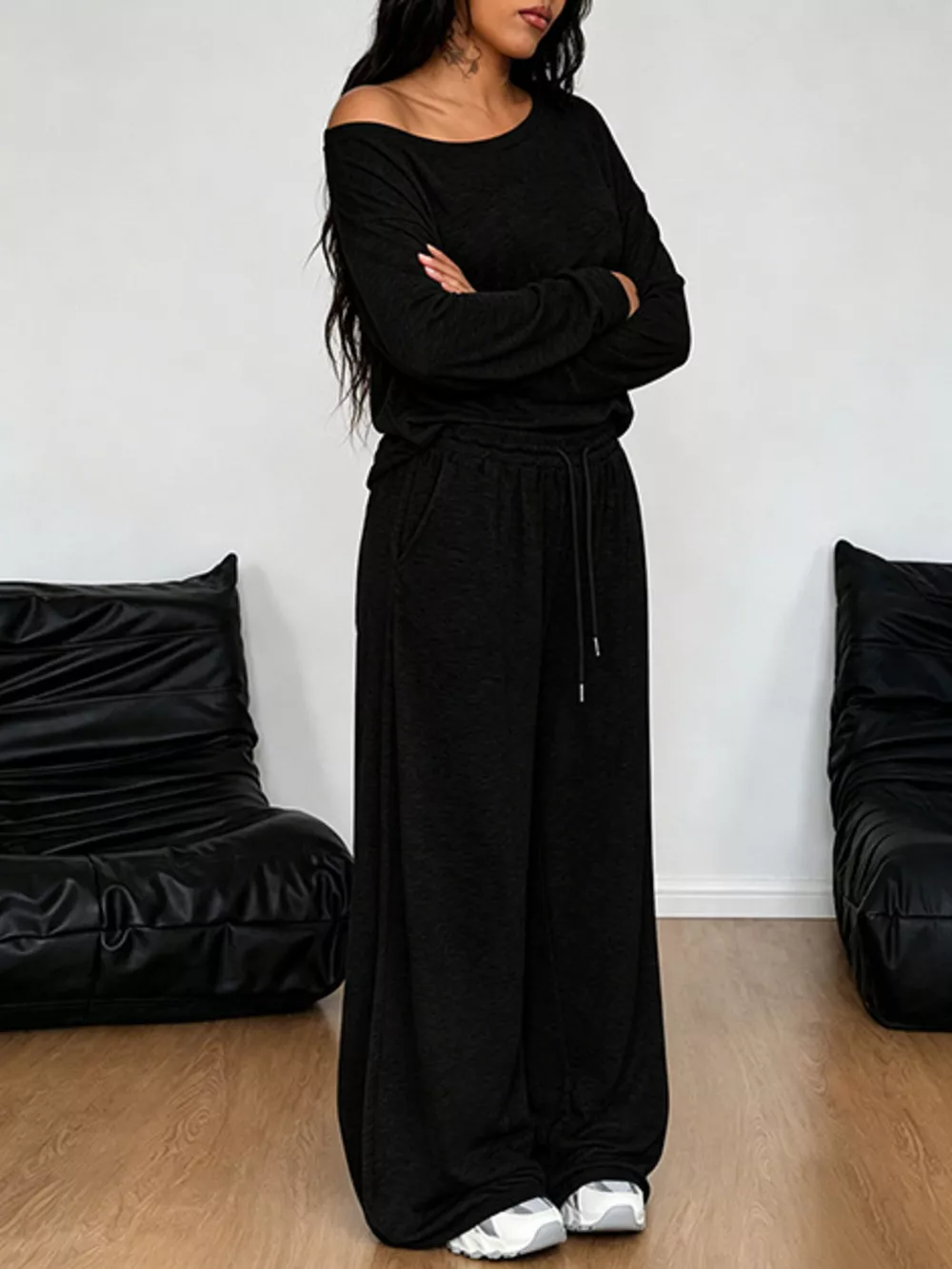 Full Size One-Shoulder Top and Drawstring Pants Set Plus Size, image 19
