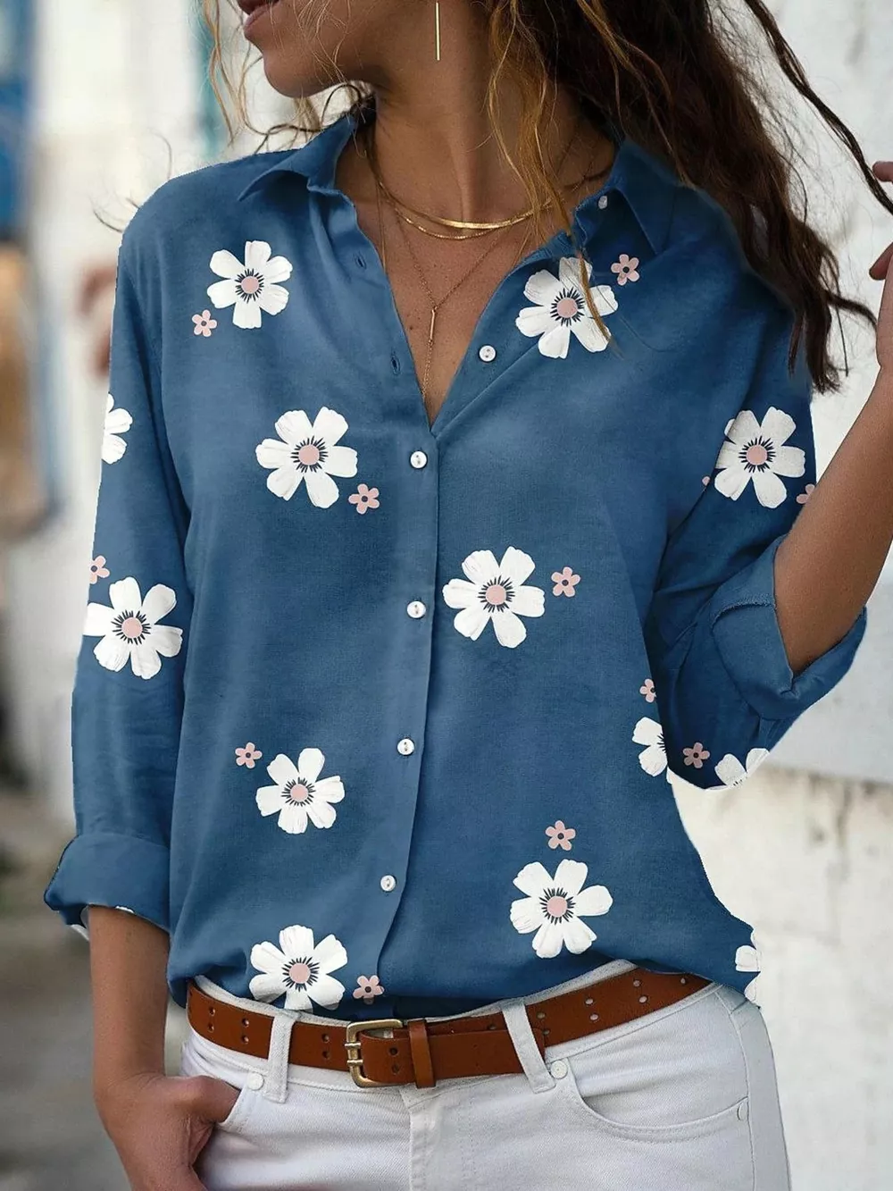 Full Size Floral Print Button-Down Casual Shirt Plus Size, image 2