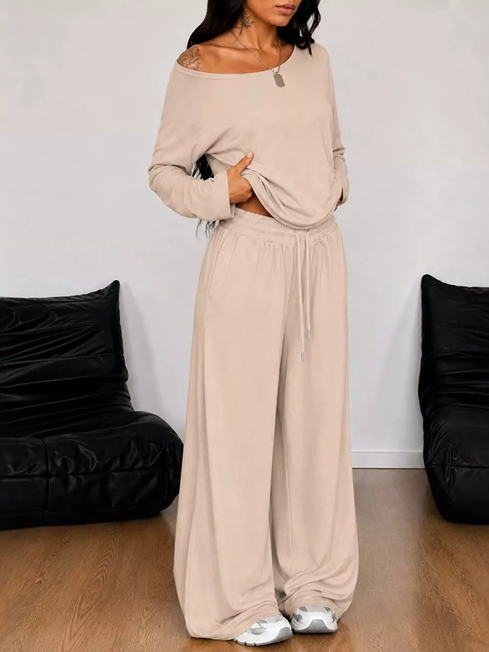 Full Size One-Shoulder Top and Drawstring Pants Set Plus Size, image 24