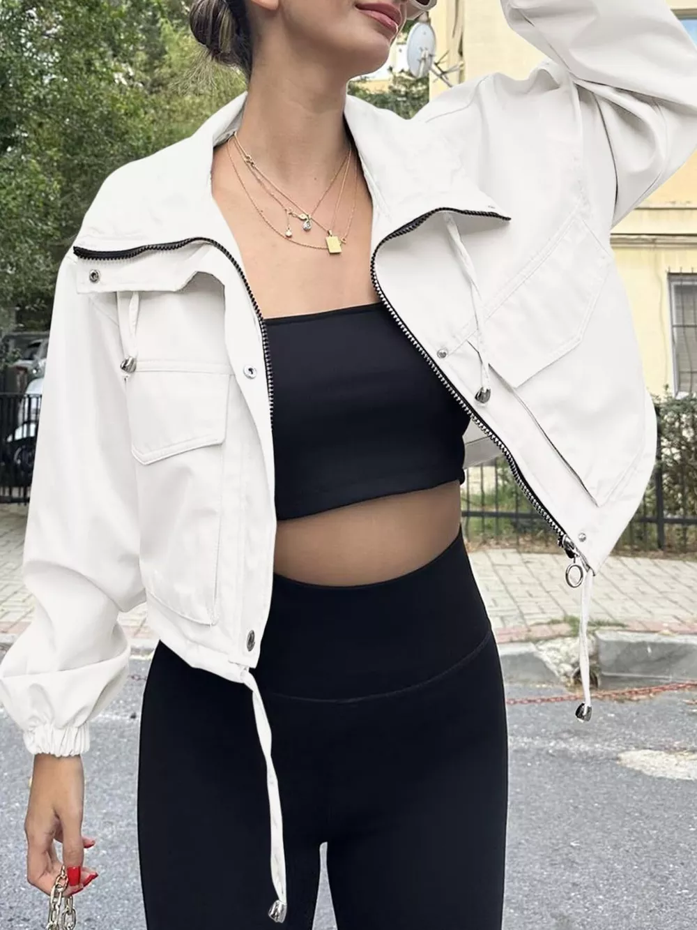 Drawstring Hem Zip Up Jacket, image 18