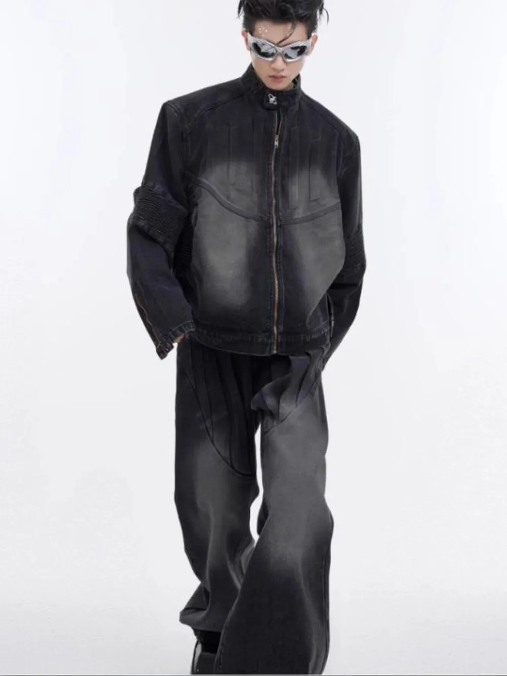 Men's Zip Up Long Sleeve Denim Jacket, image 4